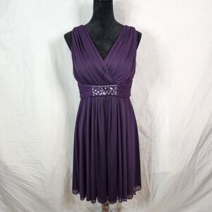 JESSICA HOWARD Size 12P Dk Purple Rhinestone Embellished Pleated Cocktail Dress